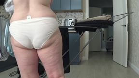 A home cam watches a big ass in white panties. A mature wife behind the scenes. PAWG.
