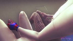 POV Harley Quinn femboy gets destroyed in raw gay hentai threesome