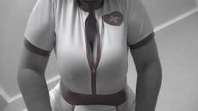 Huge natural saggy tits of a mature bbw milf nurse.