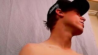 Young blond jacking off before deep anal penetration