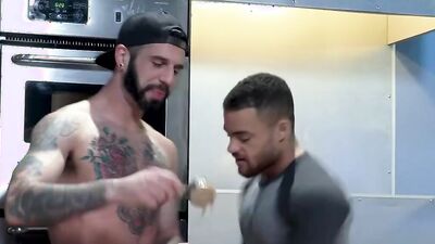 Naughty cooks Beaux Banks & Romeo Davis are fucking in the kitchen