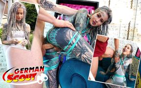 Dirty German porn star Anuskatzz gets split tongue tattoo action with rough anal&#x1F44C; sex