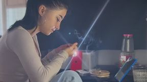 HANDY SLOW NOSE EXHALES SMOKE