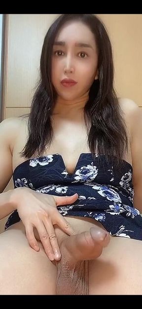 Masturbating in a blue slit dress