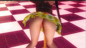 Naughty studio mod in a skirt poses on a pole