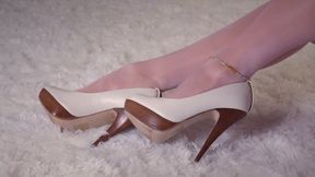 Silky Pink Nylon Feet Slip Into White Peep Toe Platform Stiletto Heels With POV Finale Part 2