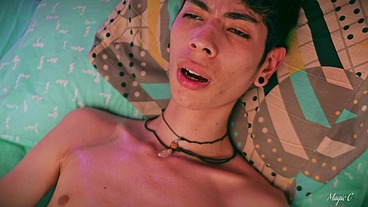 Hot Skinny Twink Magic C Jerking His Big Cock With Oil Lots Of Precum And Thick Cum Load