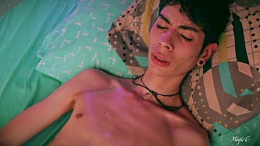 Hot Skinny Twink Magic C Jerking His Big Cock With Oil Lots Of Precum And Thick Cum Load