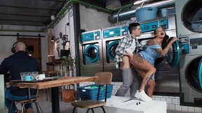 Juggy slut Katty Soarez gets fucked in the laundry