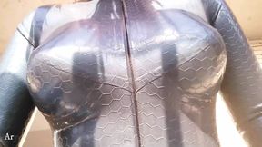 Latex Rubber Fetish Catsuit Homemade Video of Curvy Girl in Texturized Fetisch Clothes