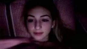 Cute blonde teen babe appears topless on webcam chat