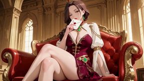 From Lazy Throne to Gothic Corridor Walk, Low Angle Shots of Her Lifting the Skirt