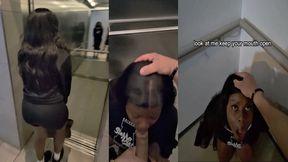 Shy Ebony Girl Gets Convinced in Elevator to Swallow a Stranger's Cum