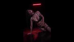 Neon-lit goth baddie from a 3D anime indulges in sensual self-pleasure
