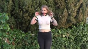 Bondage Walk in Public - Rija Mae - Tits Tied Humiliating Bondage Walk Training - Part 1 wmv