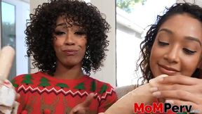 Stepmom Misty Stone and stepdaughter Sarah Lace enjoy a wild 3-way encounter