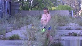 Irina plump, naked in a public place