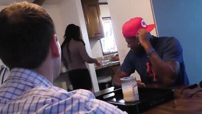 Cuckold watches as his wife rides that big black cock