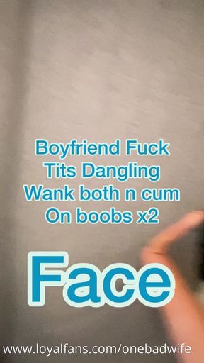 Wanking two men and dangling tits