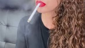 Smoking Marlboro Gold 100s with Curly Hair