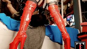 P5 VALENTINES DEEPTHROAT RIMMING BLACK AND RED OUTFIT 10INCHES PVC BOOTS HEELS SESSION