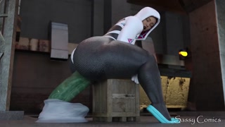 Spiderman's Gwen Stacy rides Huge Green Goblin style Dildo