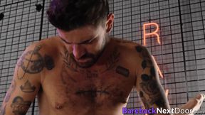 Tattoed men Chris and Alpha both enjoy hardcore bareback sex