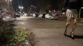 I'm walking around outside in my transparent latex tights with higheels and supermini