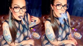 Dunhill Menthol 100 - Black Lips, Erotic Smoker in Bodystocking and Ponytail