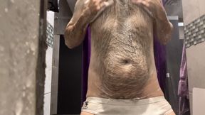 Handsome hairy erect public gym