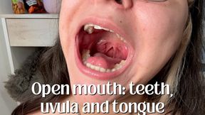 Open mouth: teeth, uvula and tongue