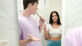 ”Kinky teen step sister takes off condom to fuck big cock step brother raw”