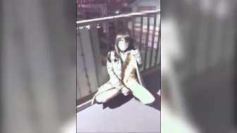 Sexy Asian crossdresser masturbates and cums outdoors in public