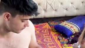 Cute girlfriend feels shy when guy touches her boobs