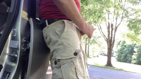 Car parked quick cum spurts in cargo shorts