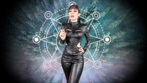Interactive leather catsuit smoking - JoI game, smoke