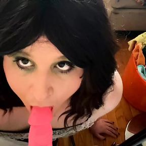 Sissy Maid Takes Break From Chores to Suck Her Dildo