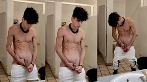 Stroking in public bathroom hoping to not get caught