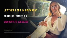 Parked Up in the Back Seat – White Thigh High Boots, Leather Leggings & Plunge Top While Smoking 100s in the Back of the Car – British Accent & Slow Drags Throughout - Miss Lulu Leather - MP4 HD