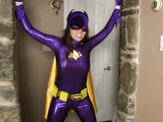 Preggy Batgirl was caught and kept in captivity until, one day that babe started giving birth