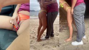 belinha dando na praia movimentada dentro da gruta