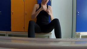 in leggings got in school locker room &mdash;  public masturbation (Lena Paul)