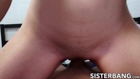 Stepbro's big cock fills blonde babe's tight pussy