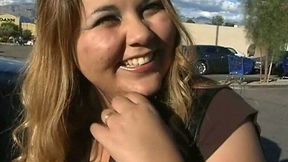 Chubby Asian BBW cutie lets black guy worship her fat belly