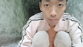 Super Asian Sunny Boy's Secret Base: Masturbating, Moaning, Ejaculating, and Eating Semen in Front of an Artificial Cave