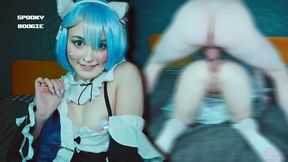 Re Zero Cosplay: Cat Girl Rem Seduces Subaru for Anal Fucking