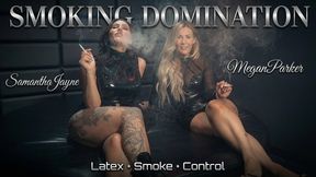 Smoking Domination – SamanthaJayne & MeganParker in Shiny Black Latex
