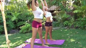 sweaty lesbians eva legend and mali luna get naked after yoga