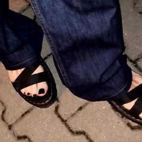 my platform sandals - night walk with black painted toes