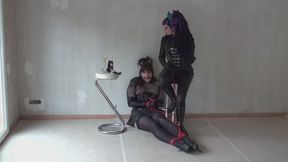 Video Title: Mistress Whips Her Toy's Ass Hard – Red Rope Bondage, Nipple Clamps & Plastic Crop